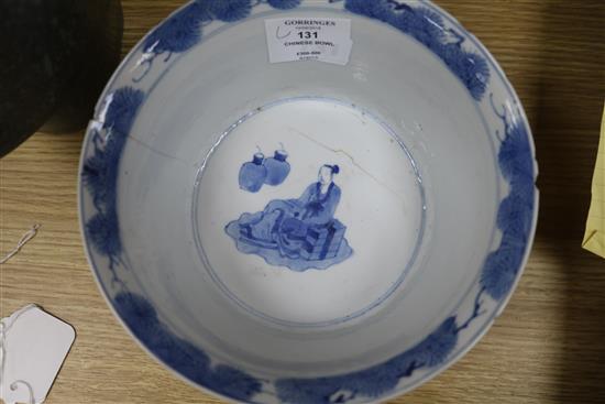 A Chinese blue and white bowl, Kangxi period diameter 19cm